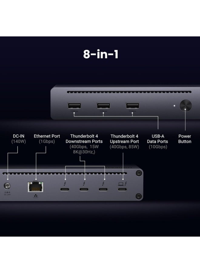 يو جرين UGREEN 25053EU Revodok Max 208 Thunderbolt 4 Dock 8-in-1 Docking Station, 40Gbps, 85W Charging, Dual 4K@60Hz Display, USB-A, Ethernet, for MacBook and Windows - Image 5