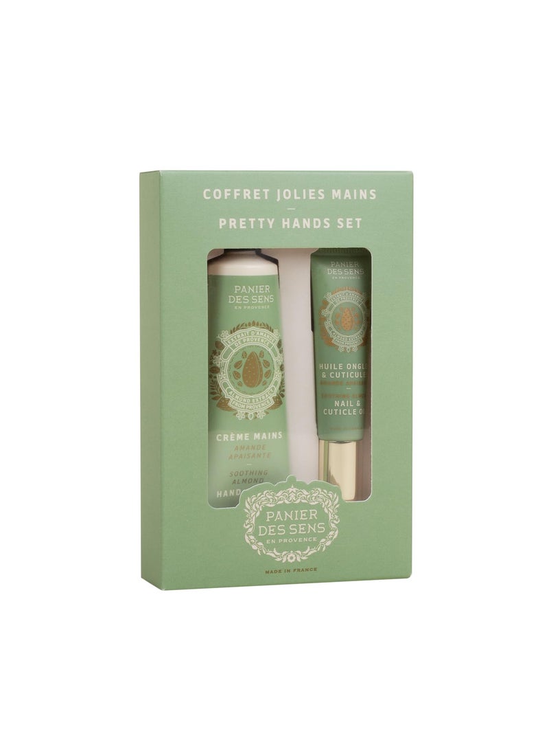 PANIER DES SENS - Panier des Sens  Pretty Hands Set  Almond Mini Hand Lotion  Nail  Cuticle Oil  Hand Cream for Dry Hands  Shea Butter and Sweet Almond Oil  Hand Care Made in France 97 Natural Ingredients - Image 1