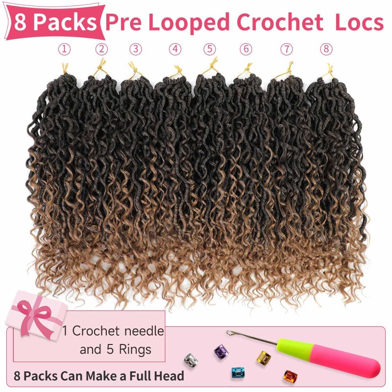 Alicoco Goddess Locs Crochet Hair 14 Inch 8 Packs Faux Locs Crochet Hair For Women Boho Soft Locs Pre-looped River Crochet Locs With Curly Ends (14 Inch (Pack of 8), 1B/30) - Image 3