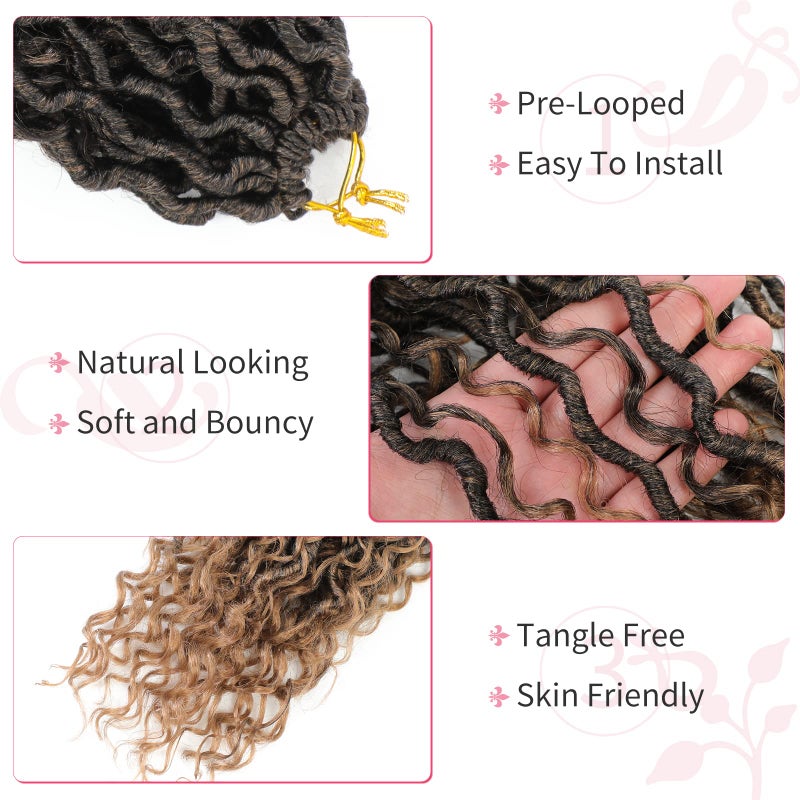 Alicoco Goddess Locs Crochet Hair 14 Inch 8 Packs Faux Locs Crochet Hair For Women Boho Soft Locs Pre-looped River Crochet Locs With Curly Ends (14 Inch (Pack of 8), 1B/30) - Image 5