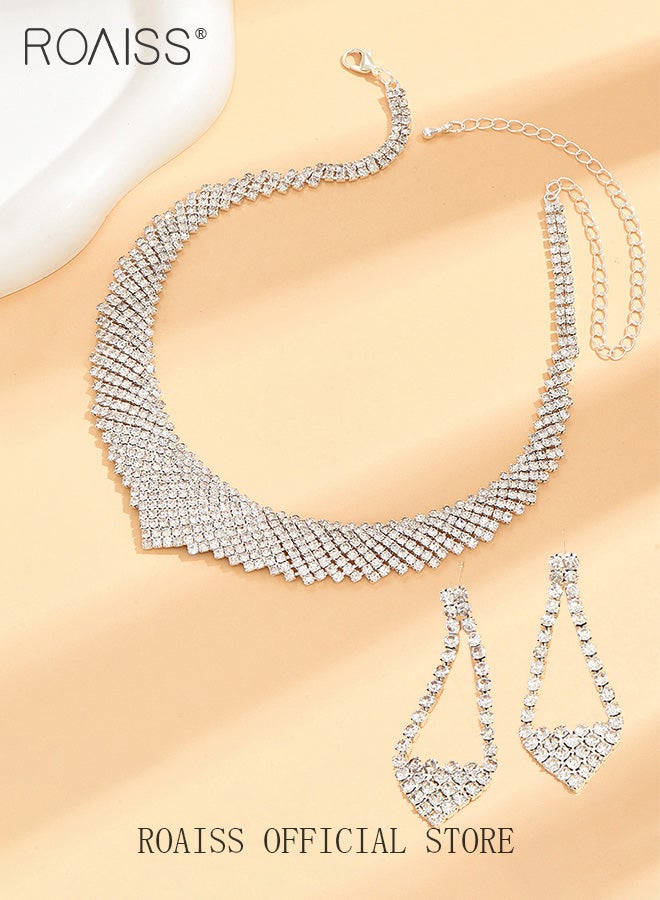 roaiss طقم مجوهرات مكون من قطعتين من قلادة وأقراط مرصعة بالألماس اللامع وأحجار الراين الأنيقة للنساء هدية للصديقة والزوجة والأم ووصيفات العروس وإكسسوارات حفلات الزفاف - Image 3