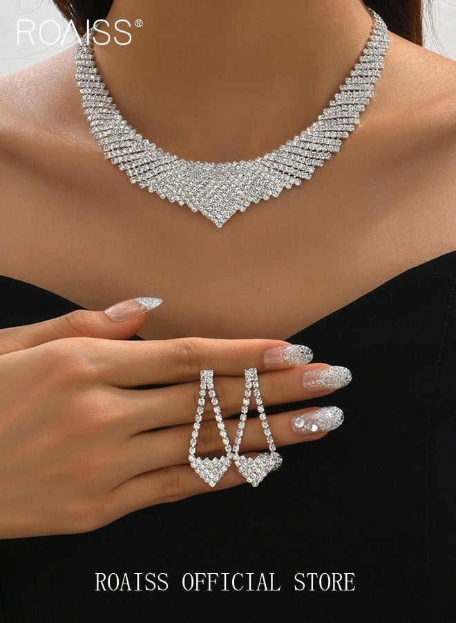 roaiss طقم مجوهرات مكون من قطعتين من قلادة وأقراط مرصعة بالألماس اللامع وأحجار الراين الأنيقة للنساء هدية للصديقة والزوجة والأم ووصيفات العروس وإكسسوارات حفلات الزفاف - Image 5