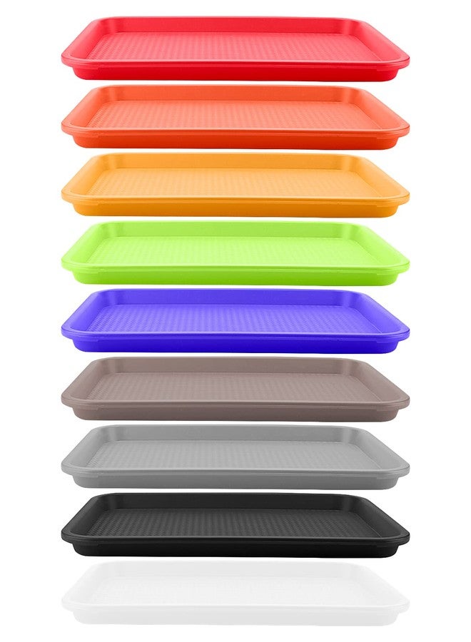 LEXININ 9 PCS 16 x 12 inch Plastic Fast Food Serving Trays, Restaurant Serving Tray Set, Colorful Food Serving Tray for Hotel, 9 Colors - Image 1
