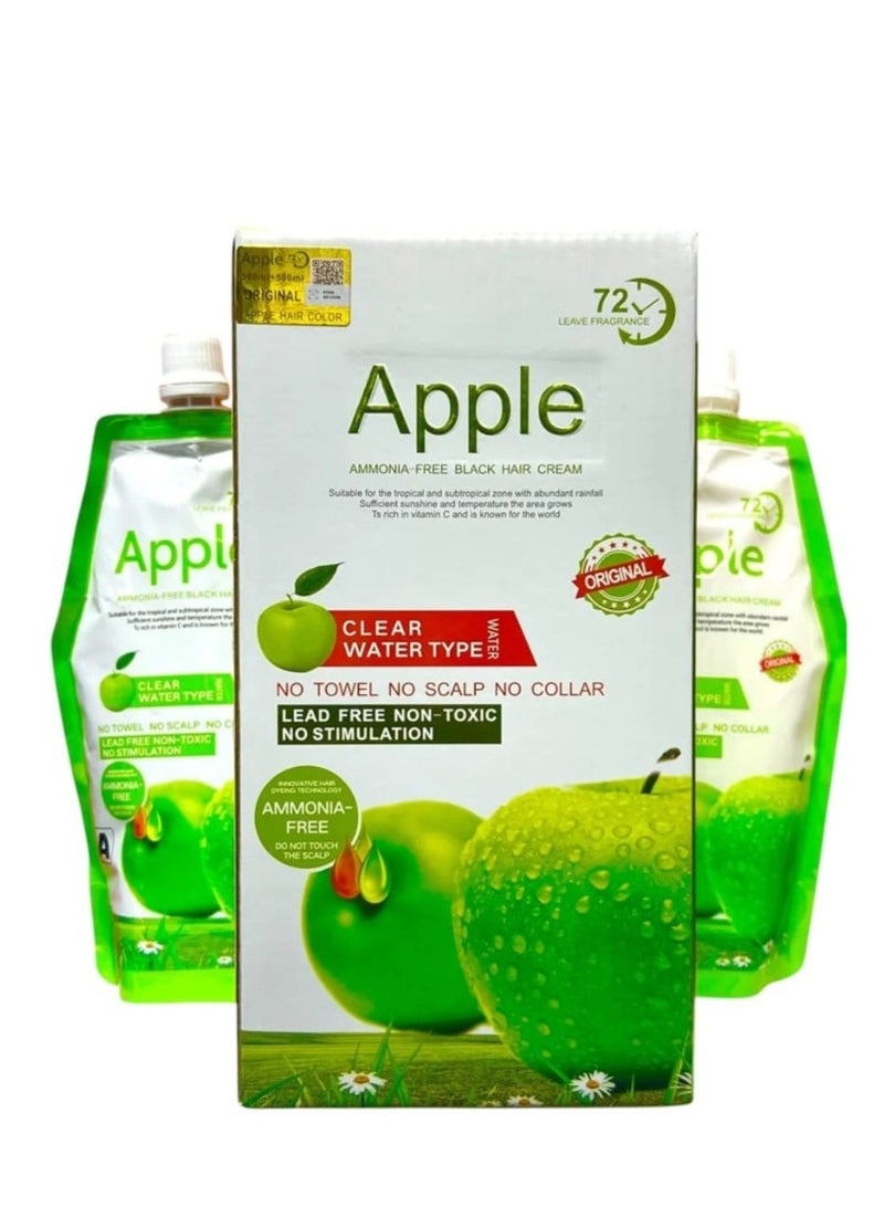 ابل  كريم الشعر الأسود الخالي من الأمونيا برائحة التفاح - لون أسود طبيعي، قوام مائي نقي، غير سام، يدوم طويلاً (500 مل + 500 مل) - Image 1