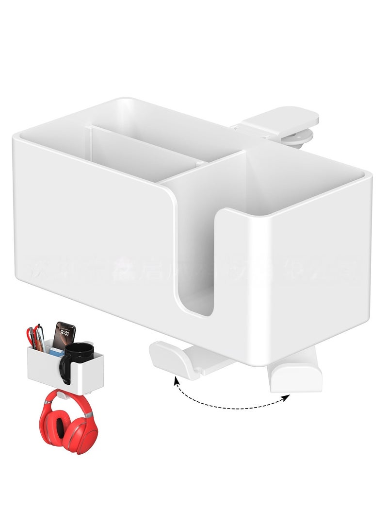 حامل كوب مكتبي 4 في 1 - مشبك تحت المكتب لحامل السماعات - حامل سماعات دوار وحامل قلم قابل للفصل لتخزين المكتب للكوب، الهاتف والقلم (أبيض)
