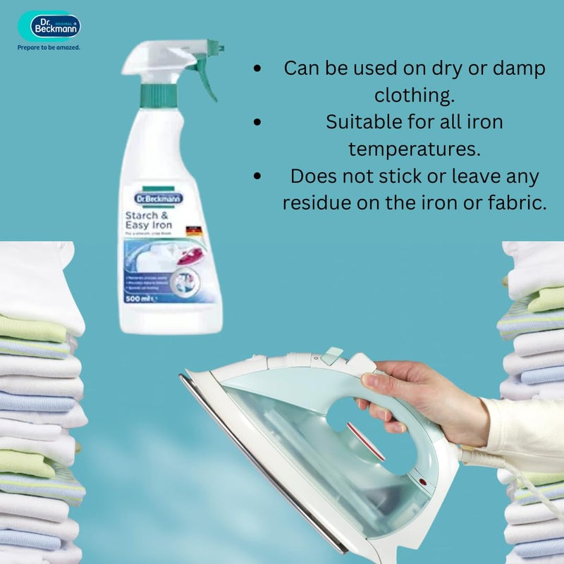 Dr. Beckmann Starch & Easy Iron 500ml | Iron Spray for a Smooth, Crisp Finish | Removes Creases Easily & Speeds Up Ironing | Starch Spray for Cloths | Wrinkle Free Clothes Instantly - Image 4