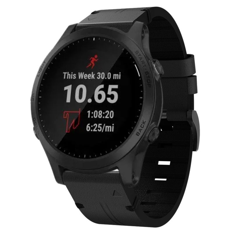 S-TOP For Garmin Forerunner 945 22mm Leather Steel Buckle Watch Band(Black) - Image 1