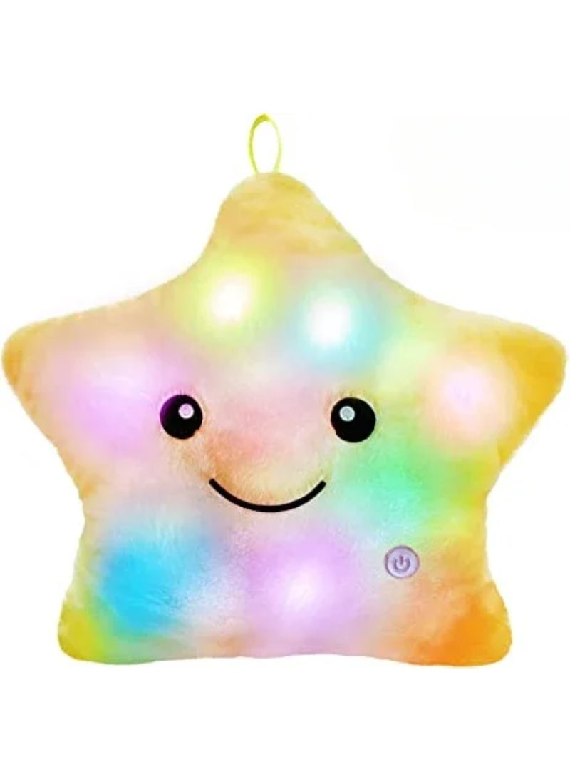 AROAQ Cute Led Light Star Plush Pillow Stuffed Soft Star Luminous Throw Pillow Cushion With Colorful Light Gift Yellow  - Image 1