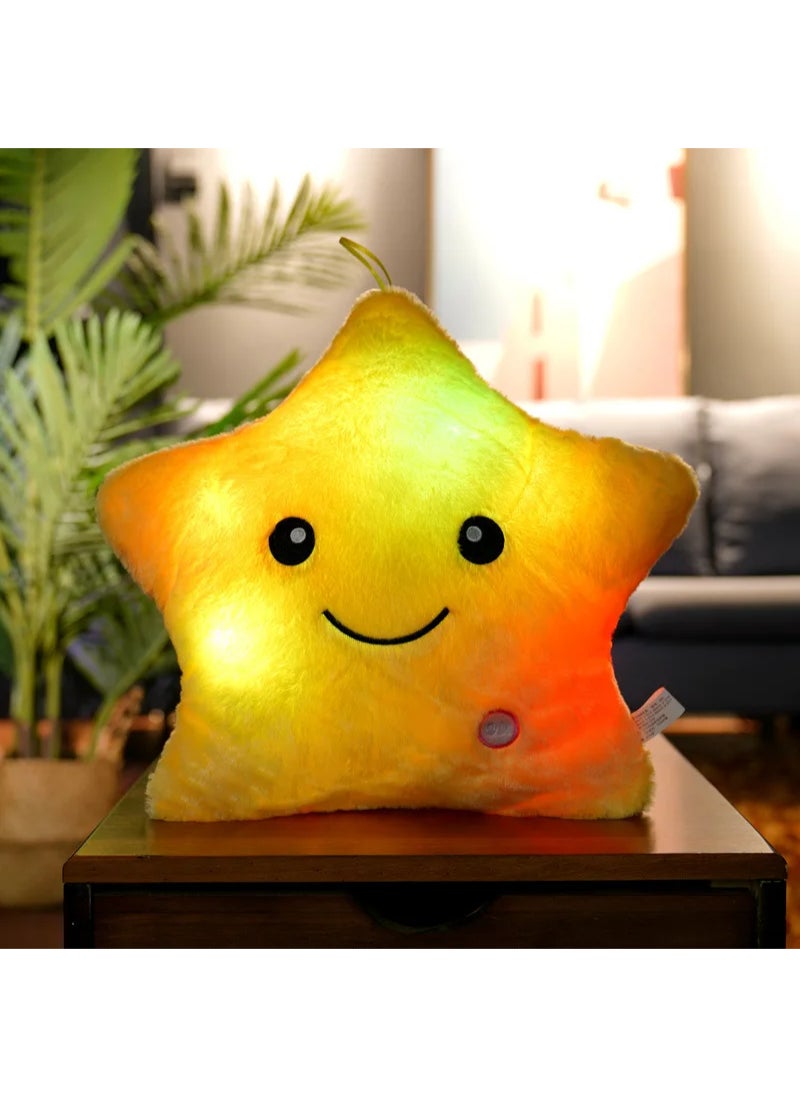 AROAQ Cute Led Light Star Plush Pillow Stuffed Soft Star Luminous Throw Pillow Cushion With Colorful Light Gift Yellow  - Image 3