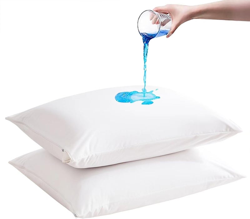 AVARNO 2 Pack Waterproof Pillow Protectors with Zipper Standard Size Zippered Pillow Case Protectors Hypoallergenic Bed Pillow Covers Encasement Smooth Downproof Feather Proof Machine Washable - Image 1