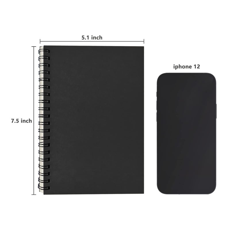 DSTELIN Blank Spiral Notebook, 3-Pack, Soft Cover, Sketch book, 100 Pages / 50 Sheets, 7.5 inch x 5.1 inch, 100GSM, (Black) - Image 3