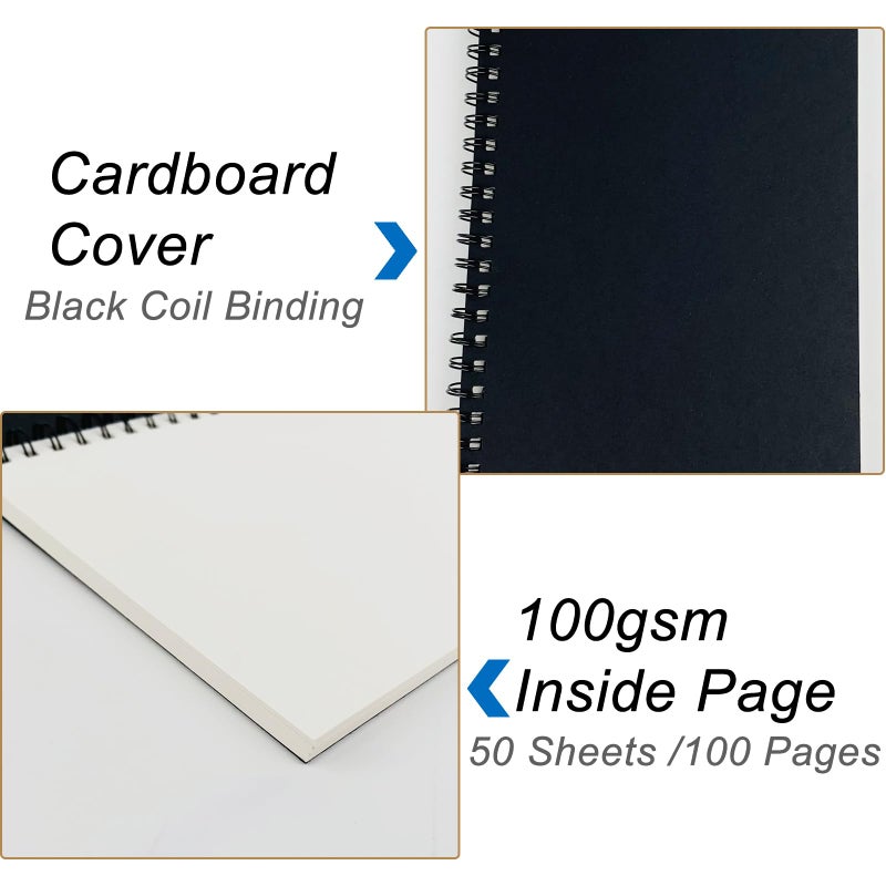 DSTELIN Blank Spiral Notebook, 3-Pack, Soft Cover, Sketch book, 100 Pages / 50 Sheets, 7.5 inch x 5.1 inch, 100GSM, (Black) - Image 4