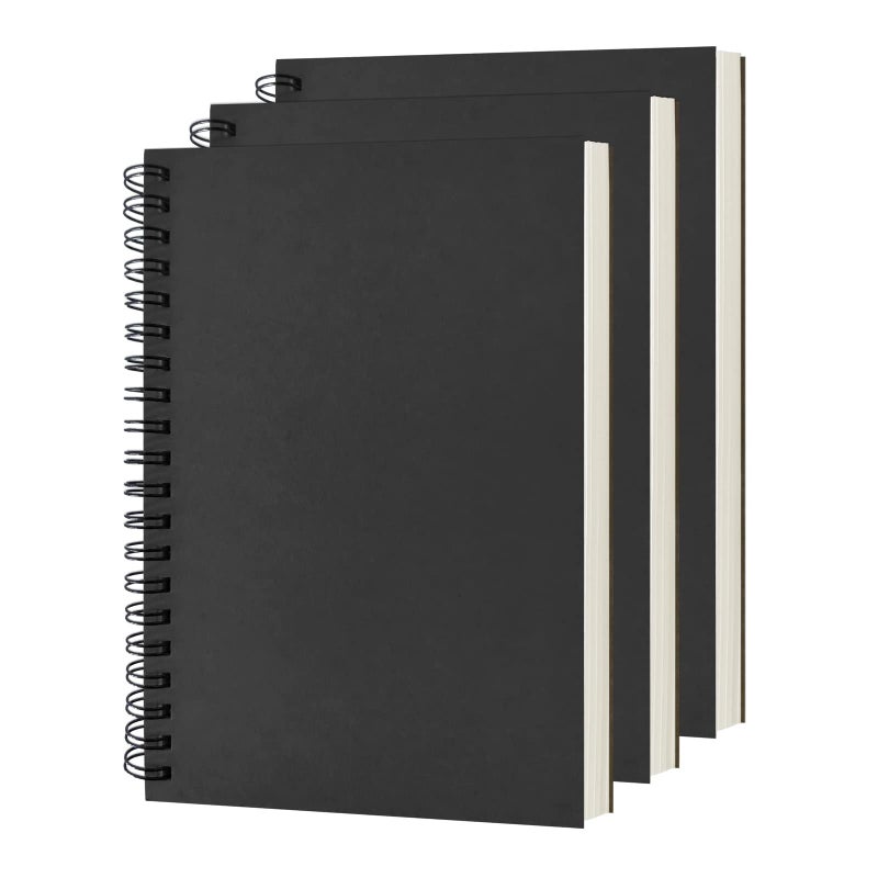 DSTELIN Blank Spiral Notebook, 3-Pack, Soft Cover, Sketch book, 100 Pages / 50 Sheets, 7.5 inch x 5.1 inch, 100GSM, (Black) - Image 1