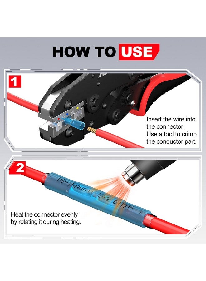 AIRIC AIRIC Heat Shrink Butt Connectors Kit 22-10 AWG, 100 pcs Waterproof Crimp Splice Terminal for Auto Repair, Marine Connector for 22,20,18,16,14,12,10 Gauge Wire, Wiring Crimps Terminals Red/Blue/Yellow 