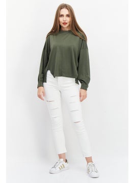 French Connection Women Mock Neck Long Sleeve Plain Top, Khaki  - Image 4