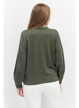 French Connection Women Mock Neck Long Sleeve Plain Top, Khaki  - Image 2