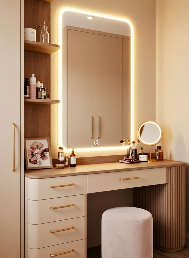 تايمي مرآة حائط 60×40 سم - مرآة بتصميم أنيق مع 3 مستويات إضاءة جانبية - مرآة مكياج لغرفة الملابس وغرفة المعيشة والكونسول والمدخل - Image 2