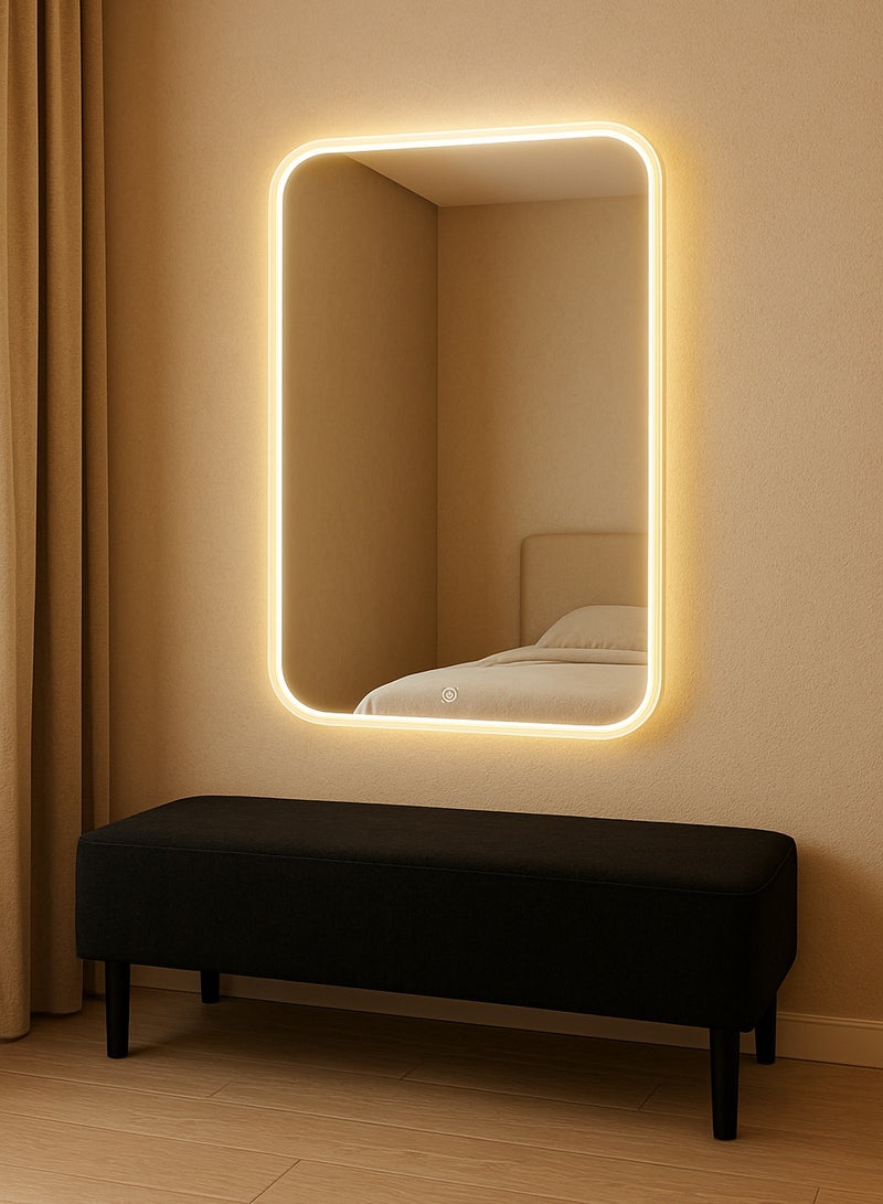 تايمي مرآة حائط 60×40 سم - مرآة بتصميم أنيق مع 3 مستويات إضاءة جانبية - مرآة مكياج لغرفة الملابس وغرفة المعيشة والكونسول والمدخل - Image 1