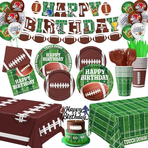 QIYANPAX Football Birthday Party Decorations Football Party Supplies Includes Plates Napkins Cups Banner Balloons Tablecloth for Football Birthday Party Football Game Day Serve 20 - Image 1