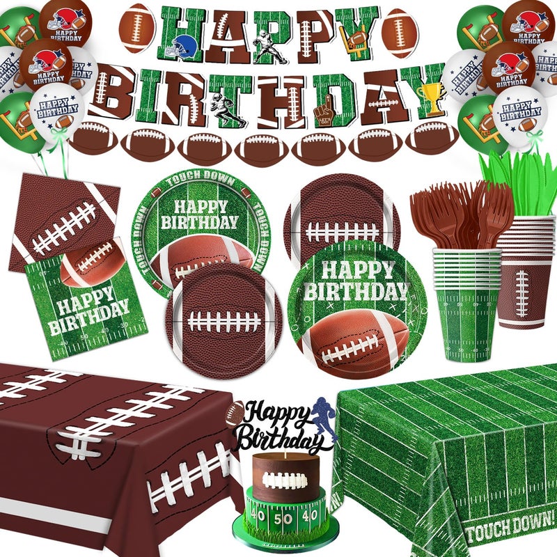 QIYANPAX Football Birthday Party Decorations Football Party Supplies Includes Plates Napkins Cups Banner Balloons Tablecloth for Football Birthday Party Football Game Day Serve 20 - Image 2