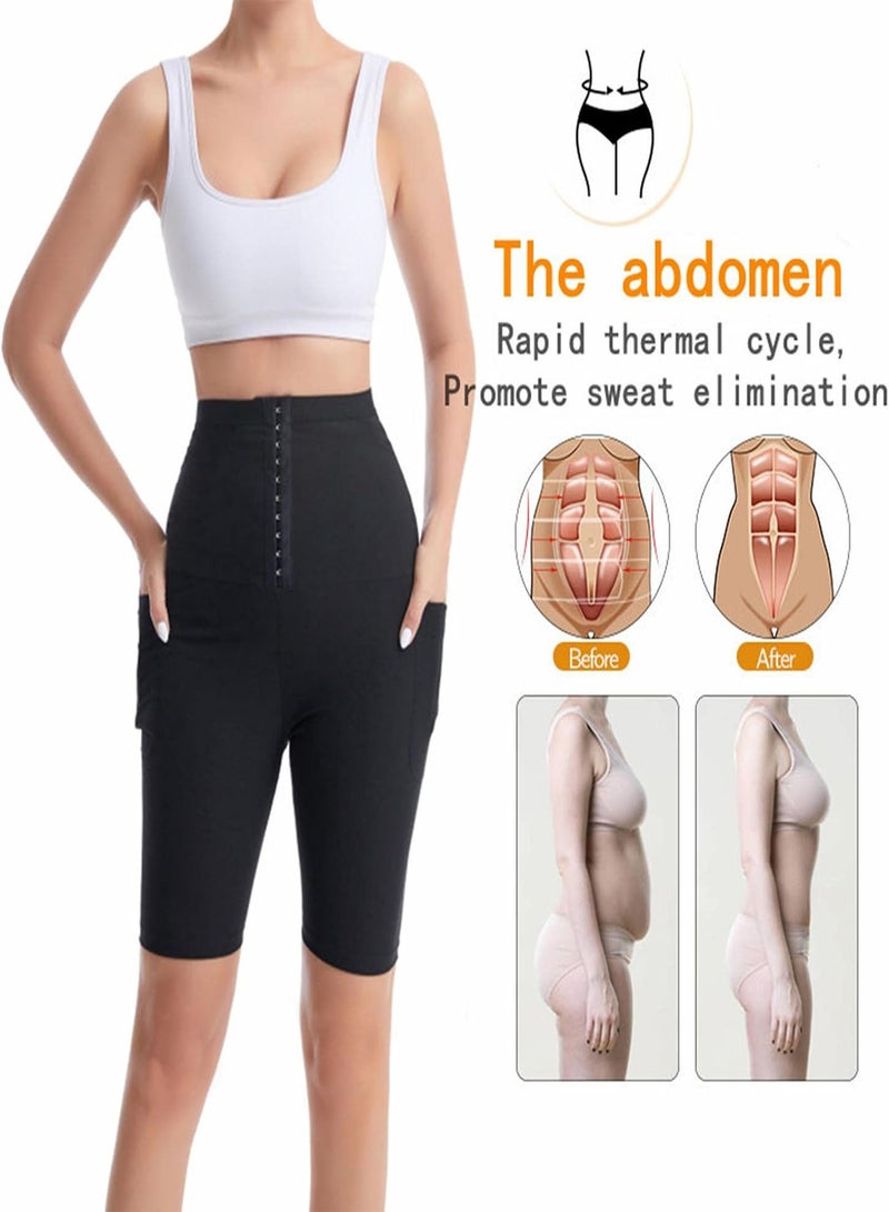 GGOOT Weight Loss Sauna Sweat Shorts, Breasted Women's Gym Shaper Pants, Sauna Sweat Pants for Women Girls, High Waist Slimming Sauna Shorts Slimming Leggings for Running Jogging - Image 2