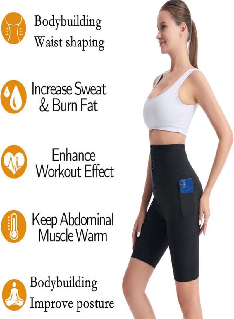 GGOOT Weight Loss Sauna Sweat Shorts, Breasted Women's Gym Shaper Pants, Sauna Sweat Pants for Women Girls, High Waist Slimming Sauna Shorts Slimming Leggings for Running Jogging - Image 3