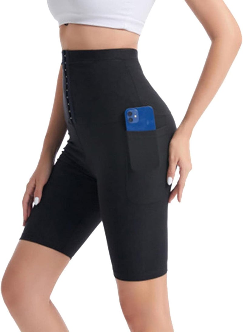 GGOOT Weight Loss Sauna Sweat Shorts, Breasted Women's Gym Shaper Pants, Sauna Sweat Pants for Women Girls, High Waist Slimming Sauna Shorts Slimming Leggings for Running Jogging - Image 1