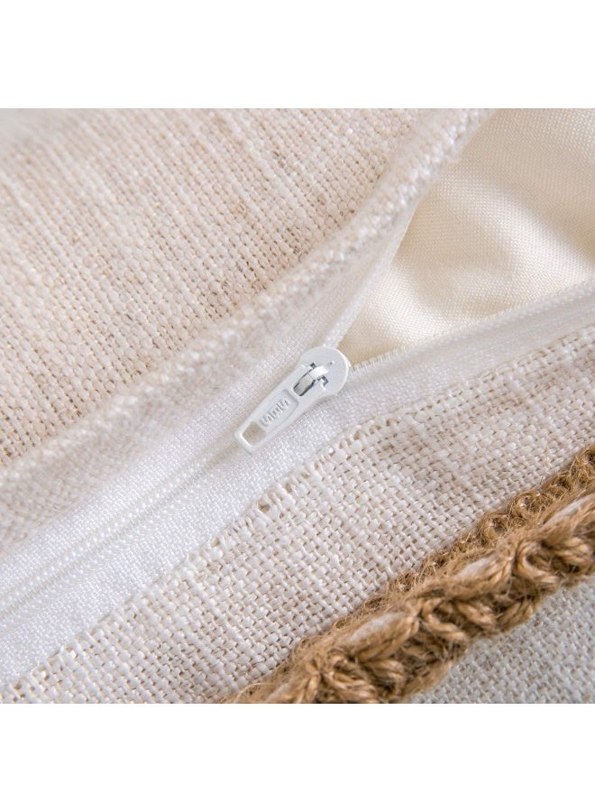 Phantoscope Pack of 2 Farmhouse Decorative Solid Throw Decorative Pillow Cover Burlap Linen Trimmed Tailored Edges Off White 20 x 20 inches 50 x 50 cm - Image 5