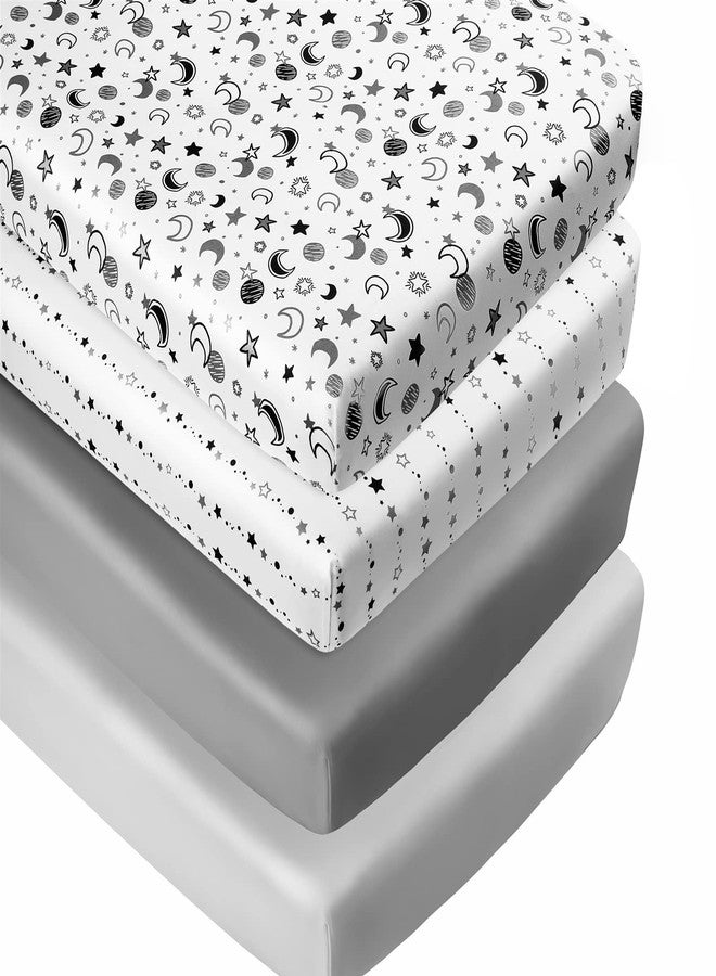 FIGEPO 4 Pack Star and Moon Neutral Unisex Fitted Baby Crib Sheets Set for Baby Boys or Girls - Image 1