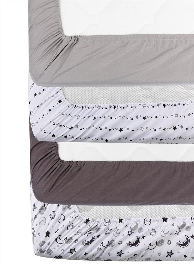 FIGEPO 4 Pack Star and Moon Neutral Unisex Fitted Baby Crib Sheets Set for Baby Boys or Girls - Image 3