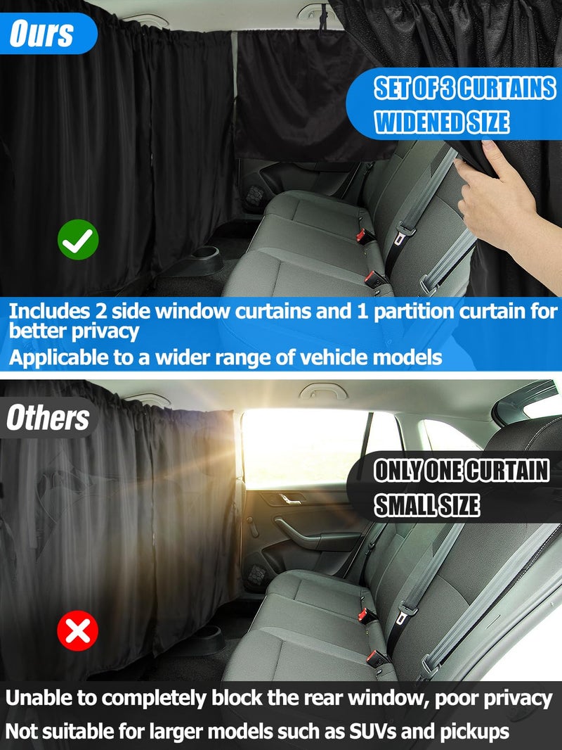 PAMASE Set of 3 Car Privacy Curtains - 1 Rear Seat & 2 Side Windows Divider Curtain Baby Shades, Wide Sedan SUV Sunshade Screen Covers for Travel Camping Nap Sleeping - Image 2