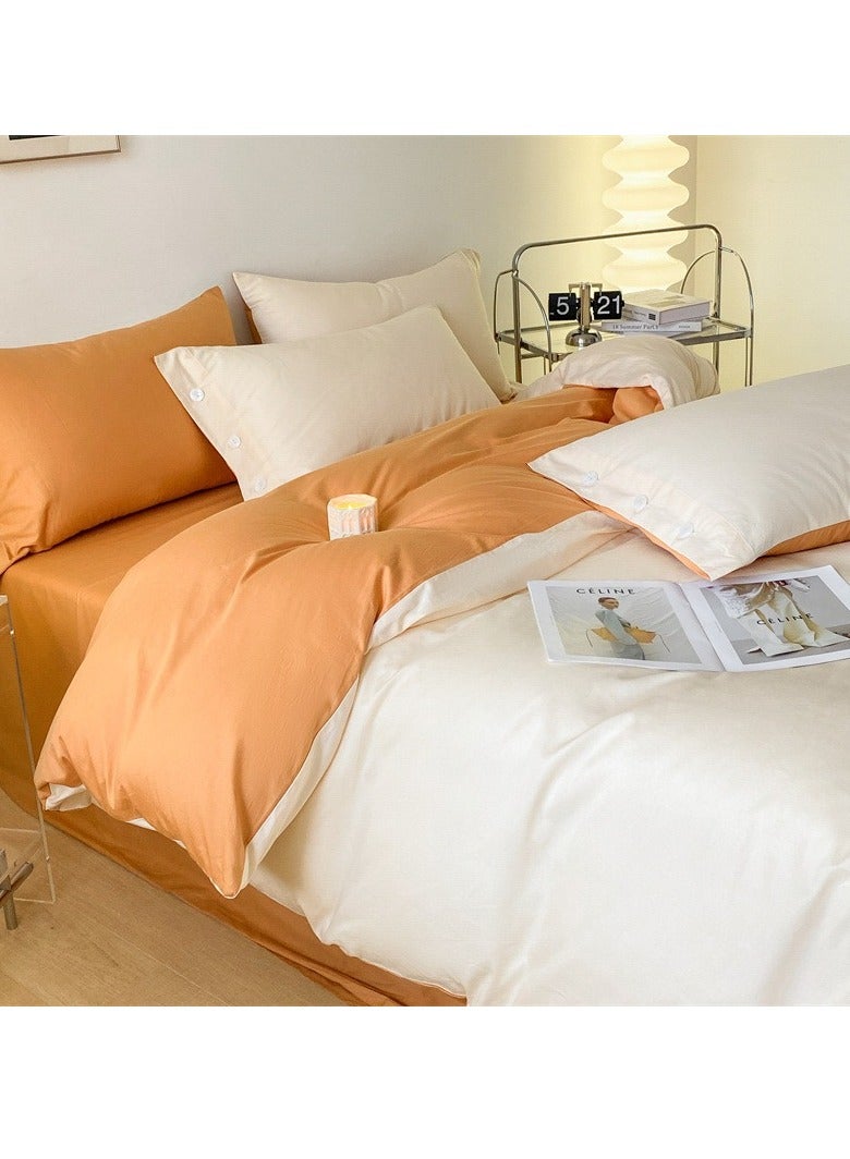 AROAQ Bed Cover Set, Soft Luxurious Pure Bedsheet Set, Long-staple Cotton Simple Solid Color Bed Sheet Quilt Cover Bedding Twill Cotton Set,(Milkshake White + Pumpkin Orange,1.5m bed sheet four-piece set)  - Image 1