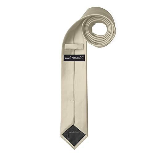 Jacob Alexander Men's Skinny Width 2" Solid Color Tie - Champagne - Image 2