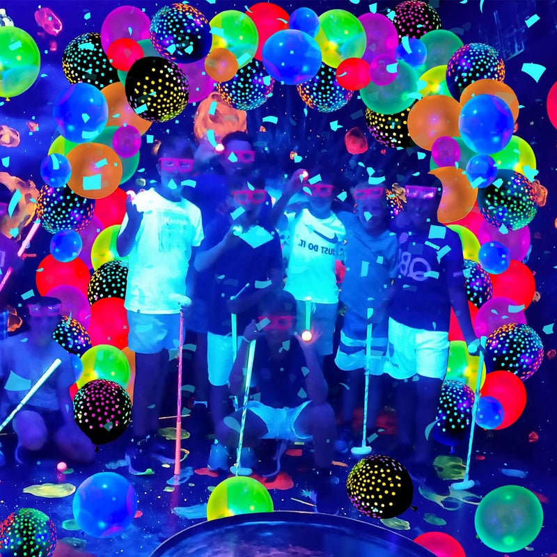 LKITMIUT 109 Pack UV Neon Balloons Light Up Balloons Glow in The Dark Balloons Blacklight Reactive Fluorescent Polka Dot Latex Balloons Neon Party Supplies Black Lights For Glow Party Balloons Assorted Colors - Image 5