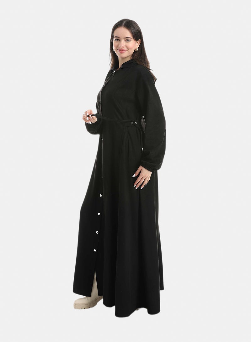 Red Circle Hooded Velvet Abaya - Image 2