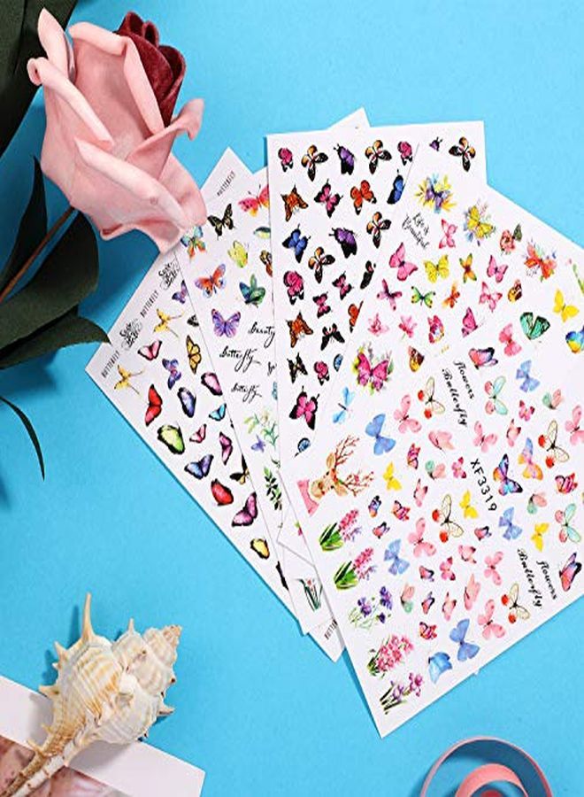 Blulu 24 Sheets Butterfly Nail Art Stickers Colorful Butterfly Flower Nail Stickers Mixed Design SelfAdhesive Nail Decals Butterfly Manicure Sticker For Women Girl Nail Decorations 12 Styles  - Image 4