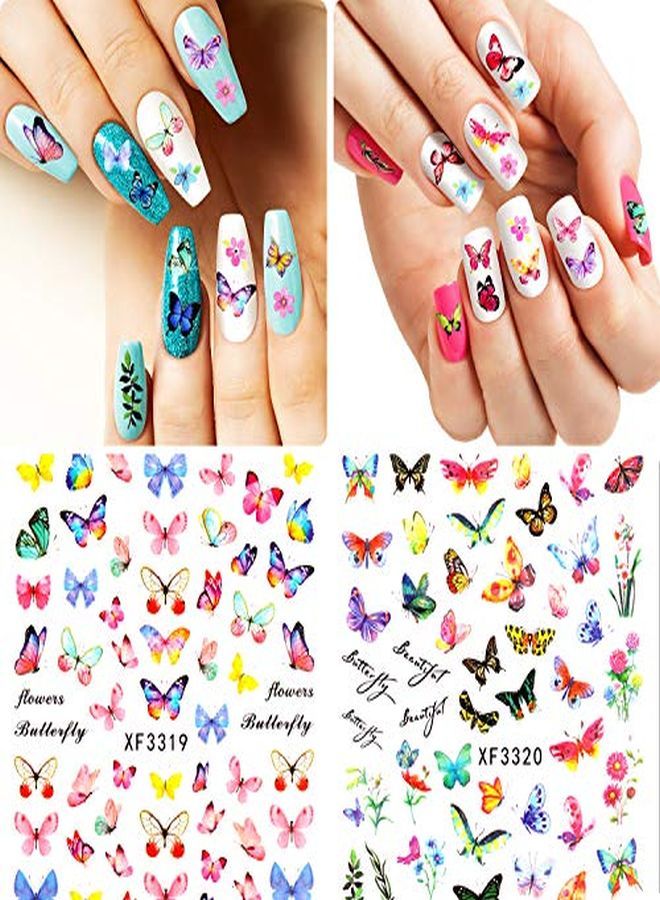 Blulu 24 Sheets Butterfly Nail Art Stickers Colorful Butterfly Flower Nail Stickers Mixed Design SelfAdhesive Nail Decals Butterfly Manicure Sticker For Women Girl Nail Decorations 12 Styles  - Image 2