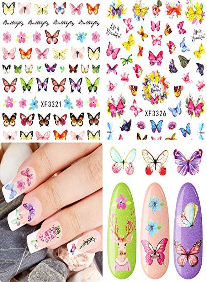 Blulu 24 Sheets Butterfly Nail Art Stickers Colorful Butterfly Flower Nail Stickers Mixed Design SelfAdhesive Nail Decals Butterfly Manicure Sticker For Women Girl Nail Decorations 12 Styles  - Image 5