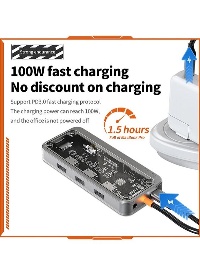 Zeemey - USB C Hub 10 in 1 Type C Hub Multport Adapter Compatible with 100W Pd+4K HDMI+USB3.0+USB2.0*2+SD+TF+100W RJ45+1080P VGA+AUDIO3.5mm - Image 1