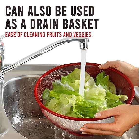 VAUGHN Apple Shaped Fruit Basket with Lid Cover Metal Wire Container for Kitchen Food Vegetable Storage Holder Mesh Bowl Strainer Covered Counter Fruits Drain (Red Basket) - Image 3