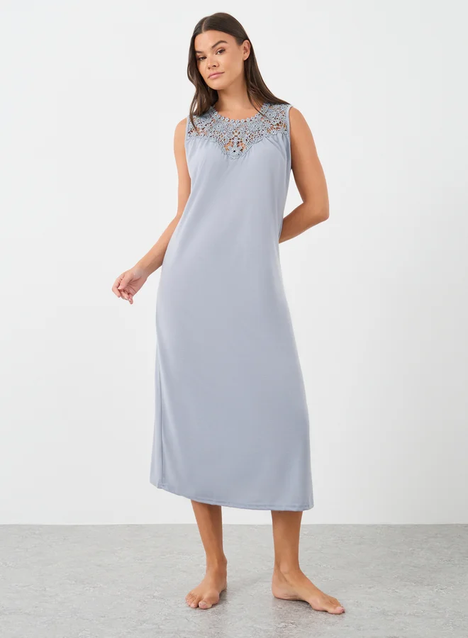 Styli Styli Lace Insert Sleeveless Midi Sleep Dress