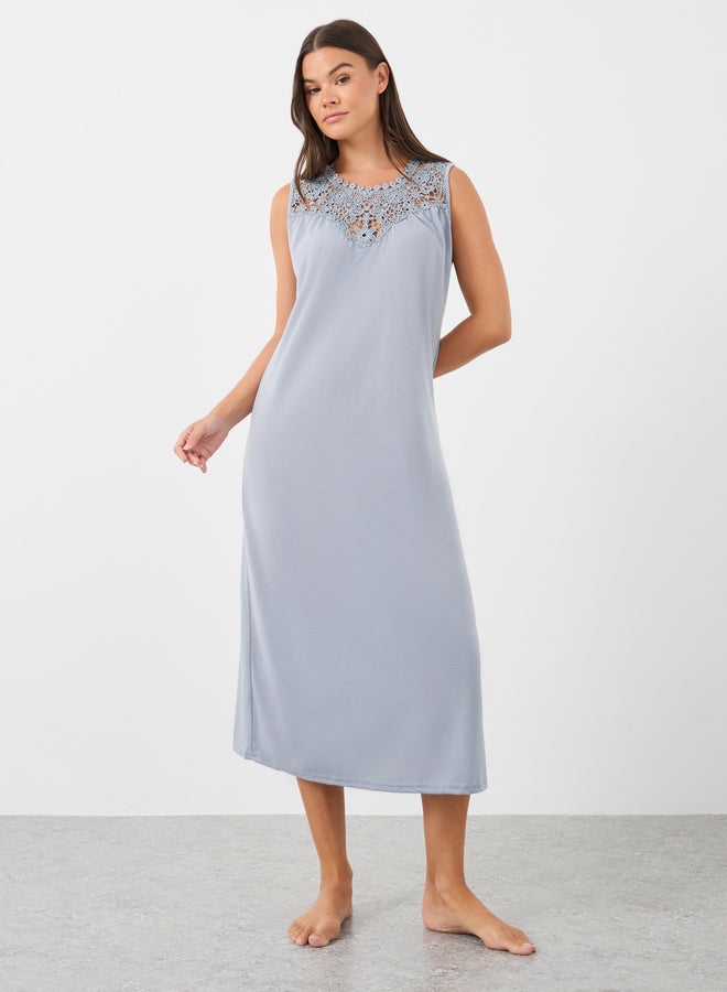 Styli Lace Insert Sleeveless Midi Sleep Dress - Image 1