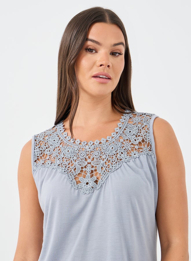 Styli Lace Insert Sleeveless Midi Sleep Dress - Image 3
