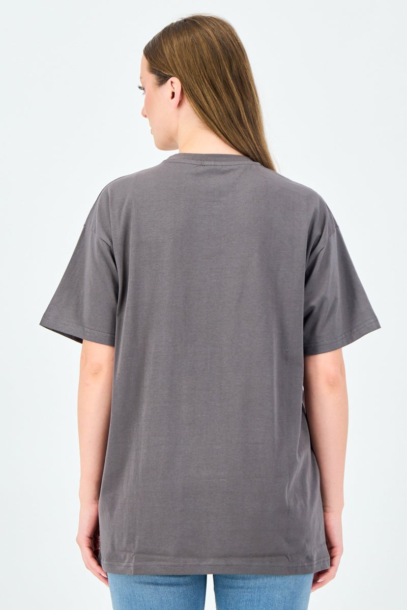 Peanuts Snoopy Women Crew Neck Short Sleeve Graphic Print T-Shirt, Charcoal Grey - Image 2