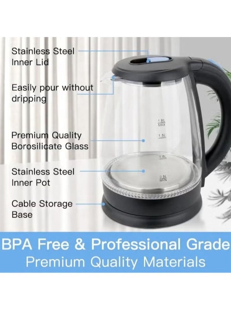 Denx 1.8L 1500W Rapid Boiling Electric Glass Kettle - Image 3