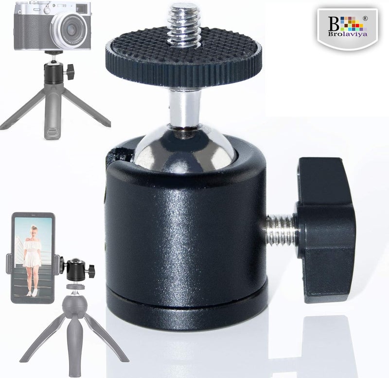 BROLAVIYA 2 Pack Ball Head, 360 Degree Aluminum Alloy Rotating Swivel Tripod Ball Head with 1/4" Screw Thread Head for Cameras, Camcorders, Smart Phone, Gopro, LED Video Light, Black - Image 2