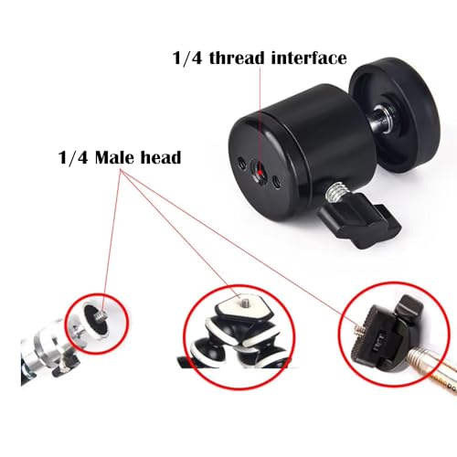 BROLAVIYA 2 Pack Ball Head, 360 Degree Aluminum Alloy Rotating Swivel Tripod Ball Head with 1/4" Screw Thread Head for Cameras, Camcorders, Smart Phone, Gopro, LED Video Light, Black - Image 3