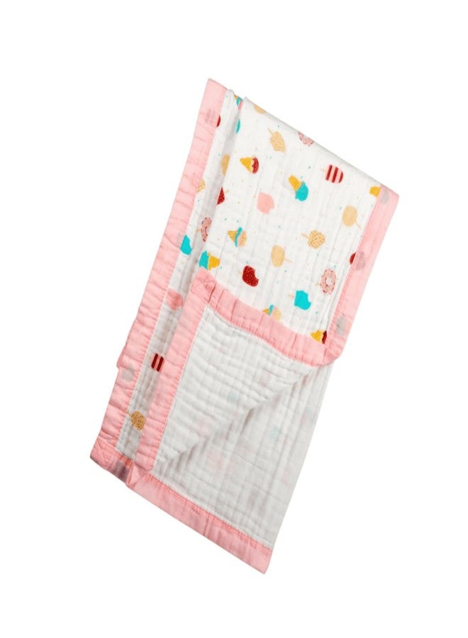 VOIDROP 6-Layer Baby Muslin Blanket 110x110 cm Organic Muslin Print | Soft Lightweight Swaddle | Breathable Baby Quilt for Newborns, Infants & Toddlers | Multi-Purpose Receiving Blanket (Pink) - Image 4