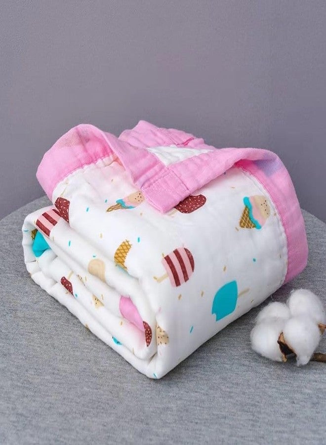 VOIDROP 6-Layer Baby Muslin Blanket 110x110 cm Organic Muslin Print | Soft Lightweight Swaddle | Breathable Baby Quilt for Newborns, Infants & Toddlers | Multi-Purpose Receiving Blanket (Pink) - Image 1