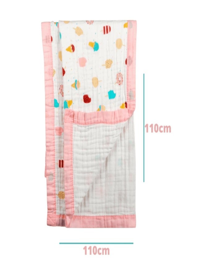 VOIDROP 6-Layer Baby Muslin Blanket 110x110 cm Organic Muslin Print | Soft Lightweight Swaddle | Breathable Baby Quilt for Newborns, Infants & Toddlers | Multi-Purpose Receiving Blanket (Pink) - Image 3